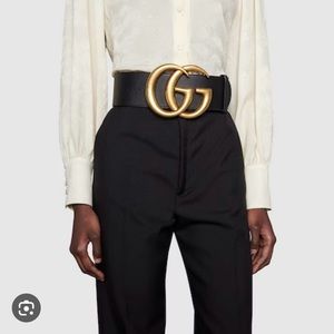 Gucci Wide leather belt with double GG
